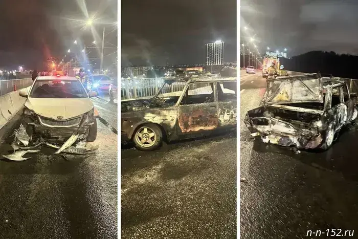 A woman was injured in a fiery car crash on the Molitovsky Bridge.