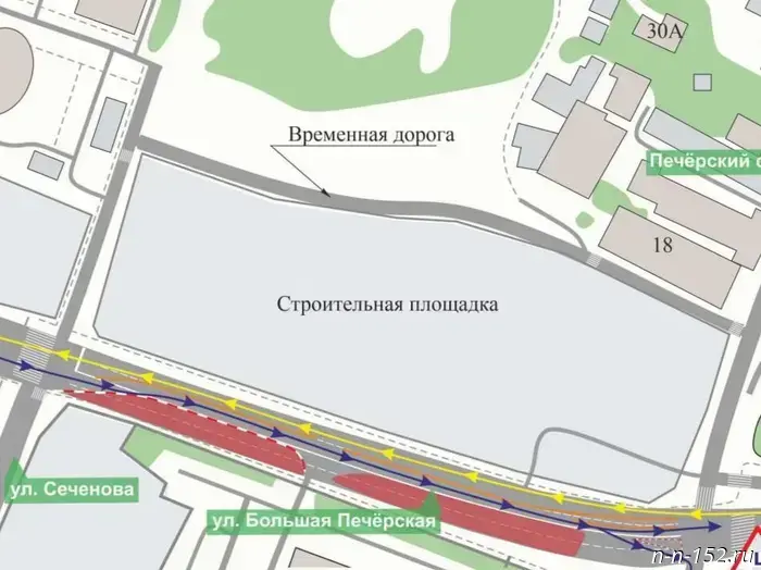 Часть Большой Печерской закрыли для модернизации инженерных сетей.