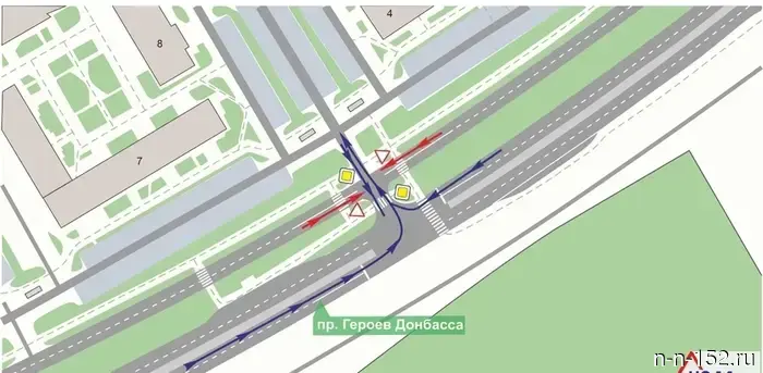 The direction of the main road on the local road of Heroes of Donbass Avenue will change.