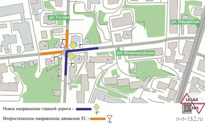 The direction of the main road will change at the intersection of Nizhegorodskaya Street and Gogol Street.