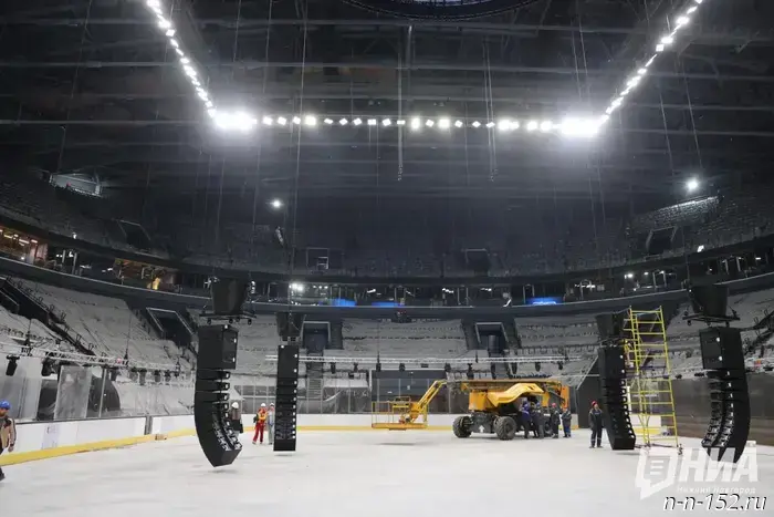 New photos from the construction site of the Ice Palace in Nizhny Novgorod have been published.