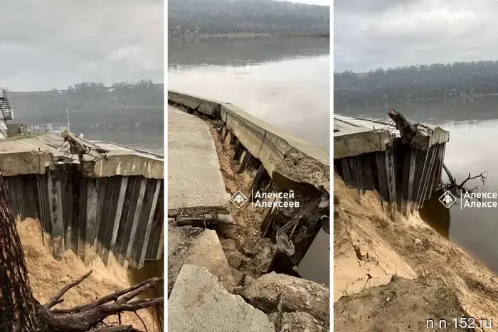 The flood caused the destruction of the embankment near the Shukhov Tower in Dzerzhinsk.