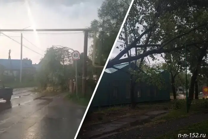 Hurricane-force winds tore off the roof of a house and felled trees in Arzamas.