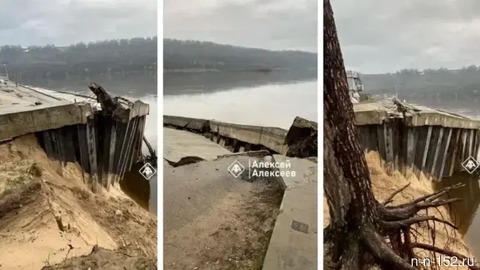 The Oka embankment in Dzerzhinsk has collapsed again — the 2021 repair did not hold up.