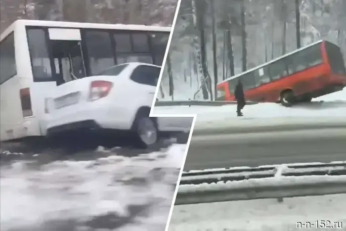 The snowfall shows no mercy: two buses went off the road in the Nizhny Novgorod region.
