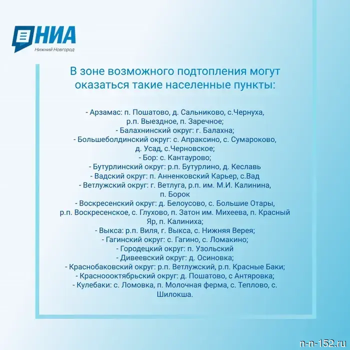 Flood-2026: 70 settlements in the Nizhny Novgorod region are at risk