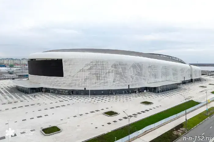 The construction of the ice arena is nearing completion.